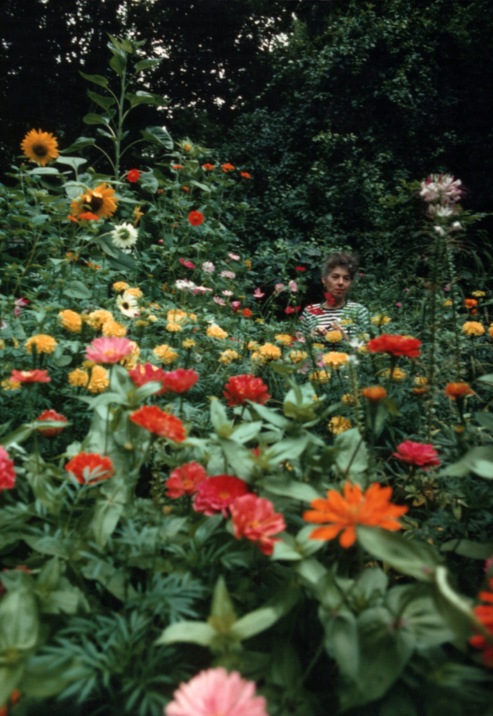 Shirley Geller in flower garden -- Andrew Geller Architectural Archive/Jake and Tracey Gorst Collection
